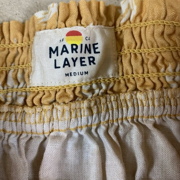 Marine Layer Mustard Yellow Palm Tree Print Smocked Waist Ruffle Skirt Medium - Picture 3 of 5